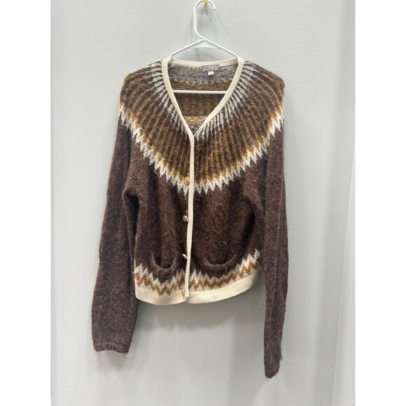 J. Crew Sweaters - J Crew Sweater Womens Brown Fair Isle Alpaca Wool Button Cardigan